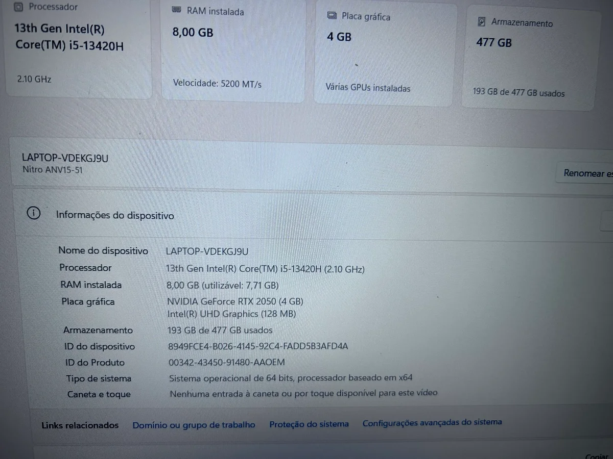 Acer Nitro V15 RTX 2050 8GB DDR5 512 NVME - Imagem 4