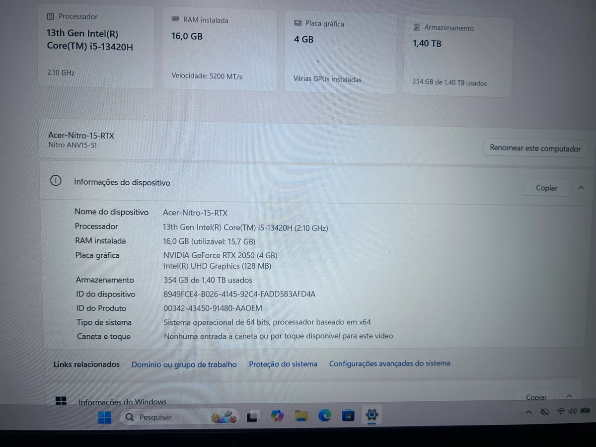 Acer Nitro V15 RTX 2050 16GB DDR5 1.5 Tera NVME - Imagem 6